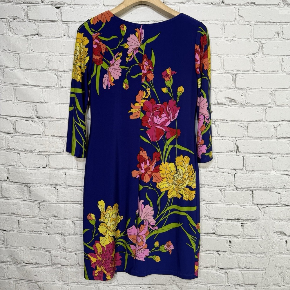 Ronni Nicole Shift Dress Womens 4 Cobalt Blue Floral Cocktail Stretch 3/4 Sleeve - Picture 2 of 16
